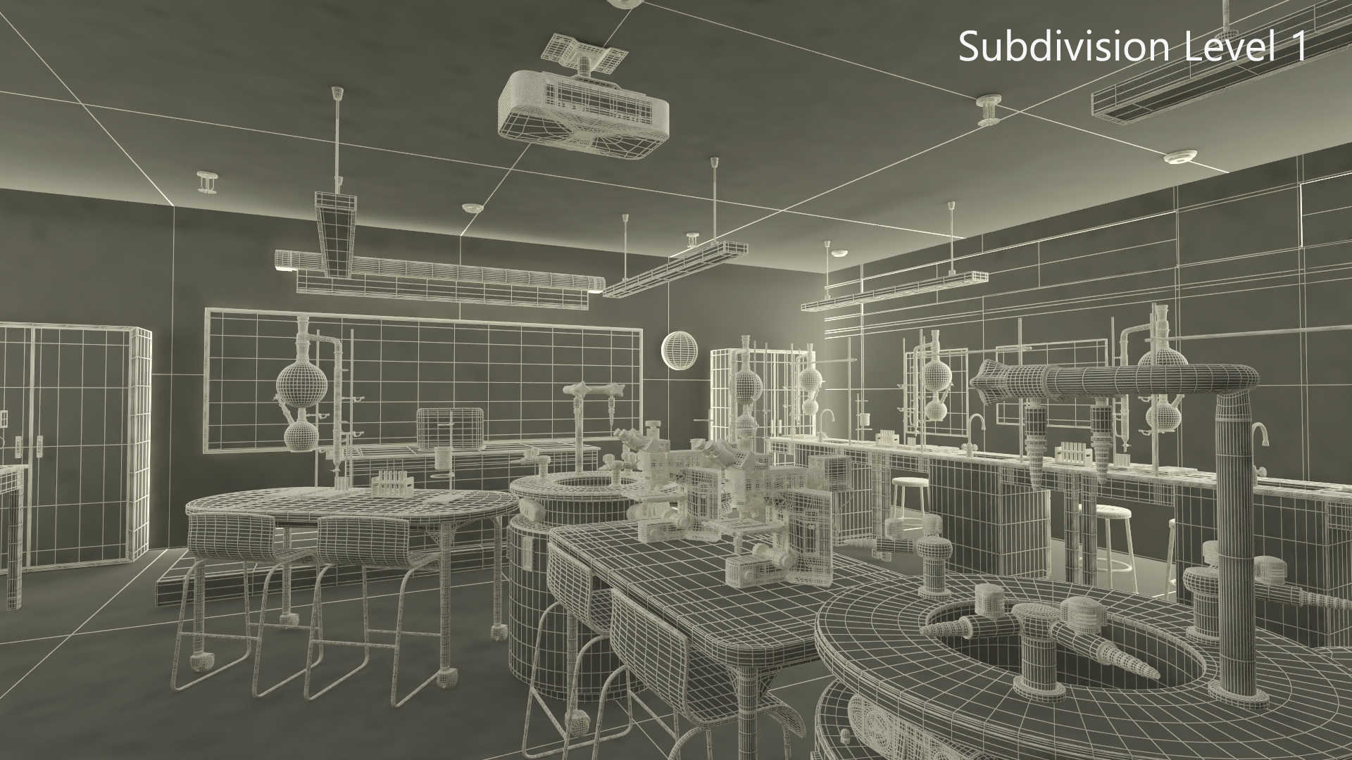 3D School Laboratory Interior with Modern Equipment model