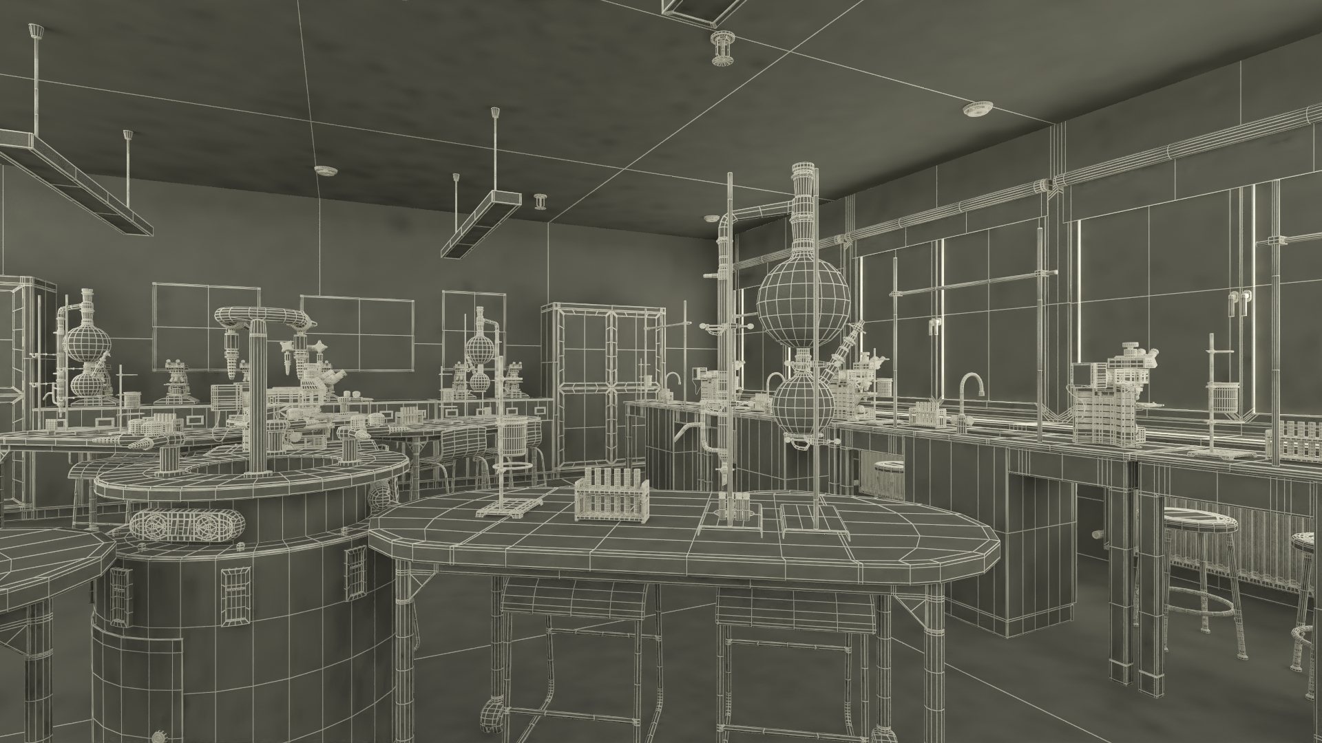 3D School Laboratory Interior with Modern Equipment model