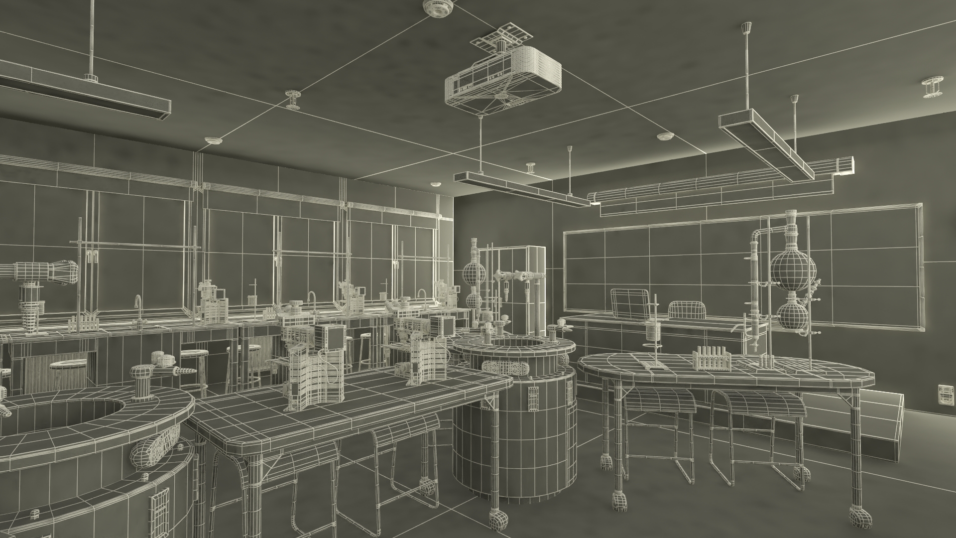 3D School Laboratory Interior with Modern Equipment model