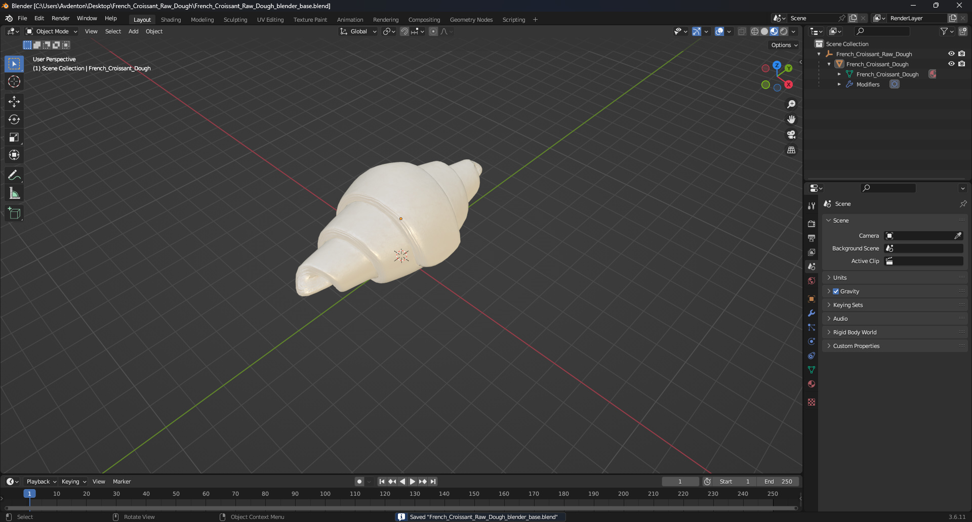 3D French Croissant Raw Dough