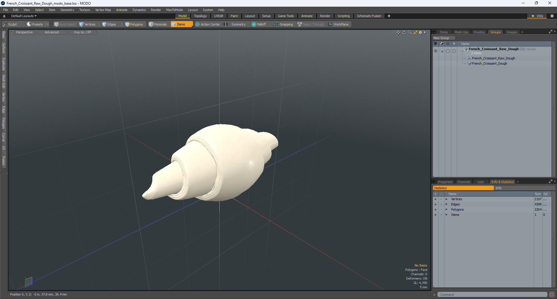3D French Croissant Raw Dough