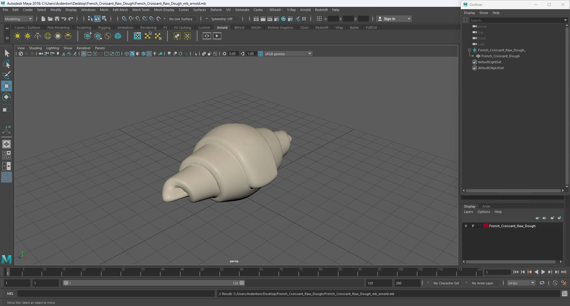 3D French Croissant Raw Dough