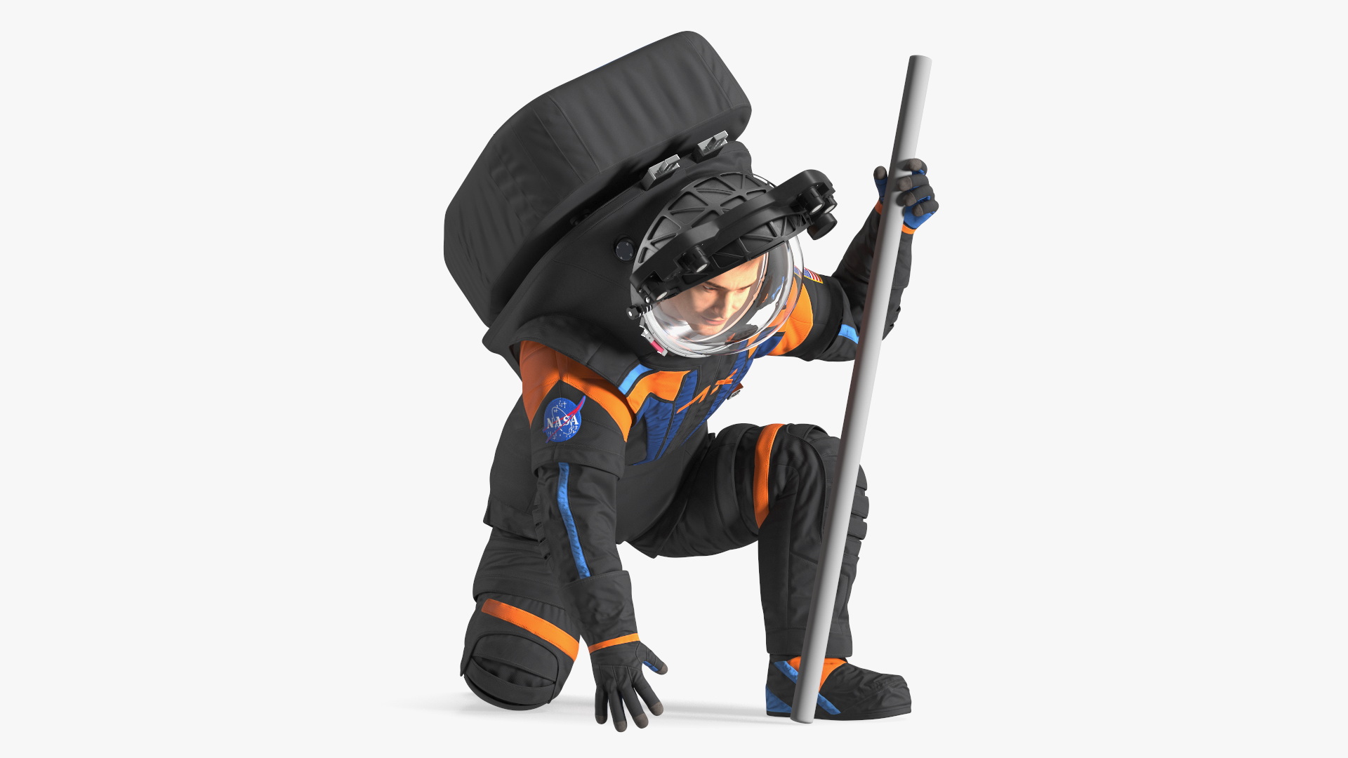 3D model Next Gen NASA Axiom Spacesuit on Astronaut Crawling Pose Fur