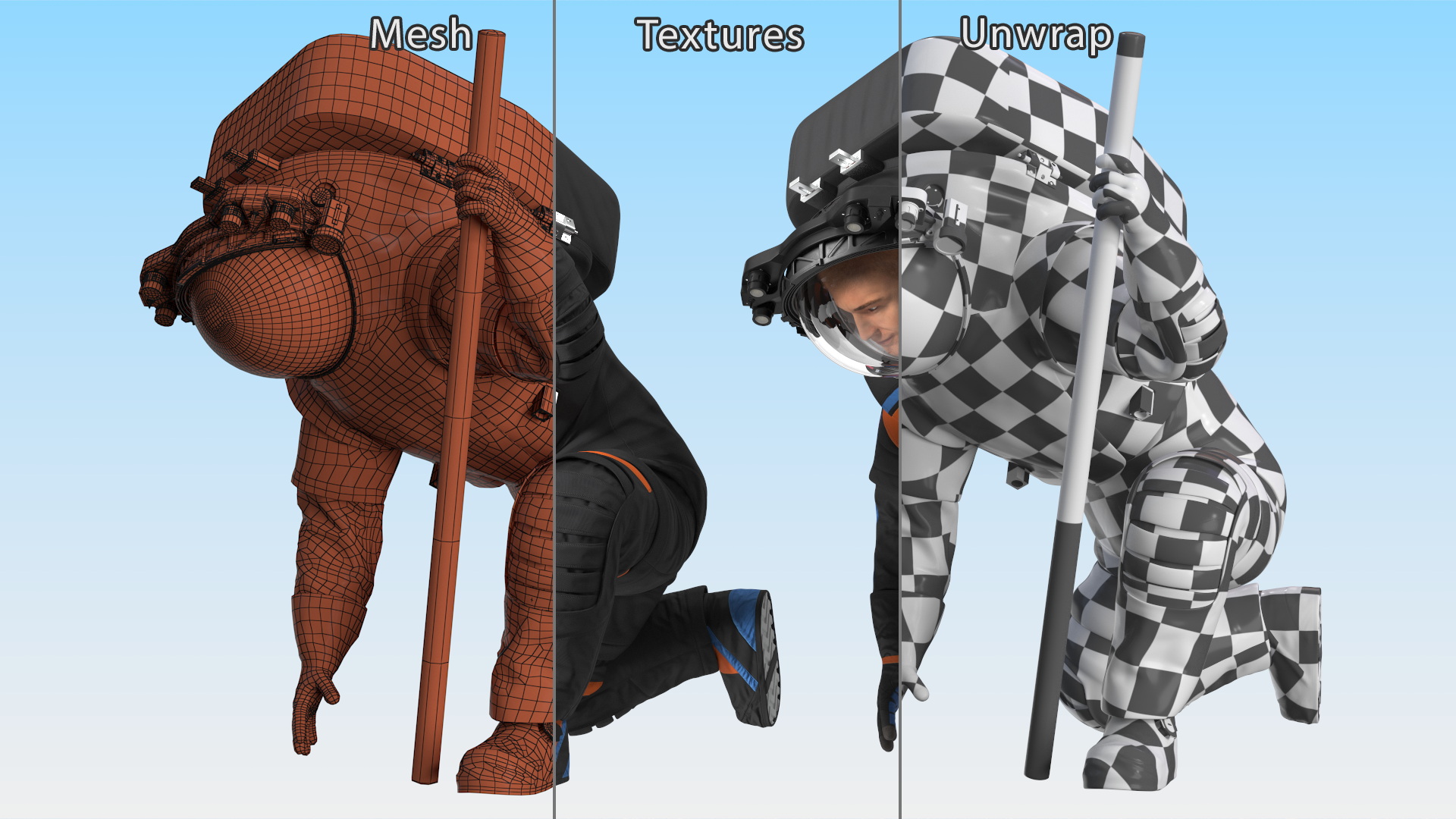 3D model Next Gen NASA Axiom Spacesuit on Astronaut Crawling Pose Fur