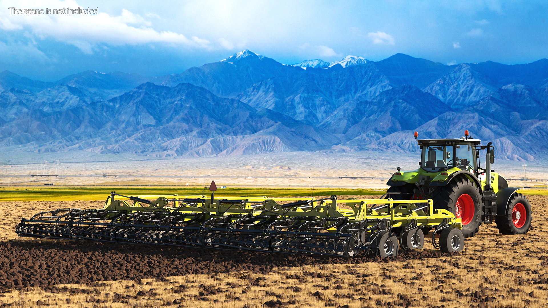 Tractor Claas Axion 800 with Seedbed Cultivator Rigged 3D model