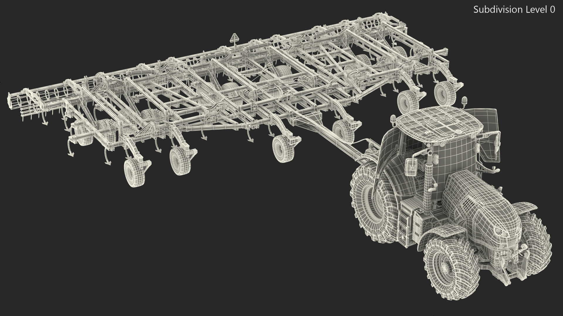 Tractor Claas Axion 800 with Seedbed Cultivator Rigged 3D model