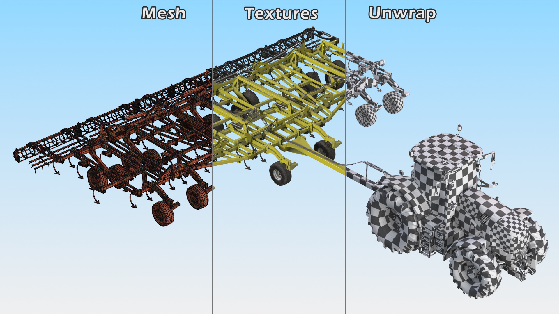Tractor Claas Axion 800 with Seedbed Cultivator Rigged 3D model