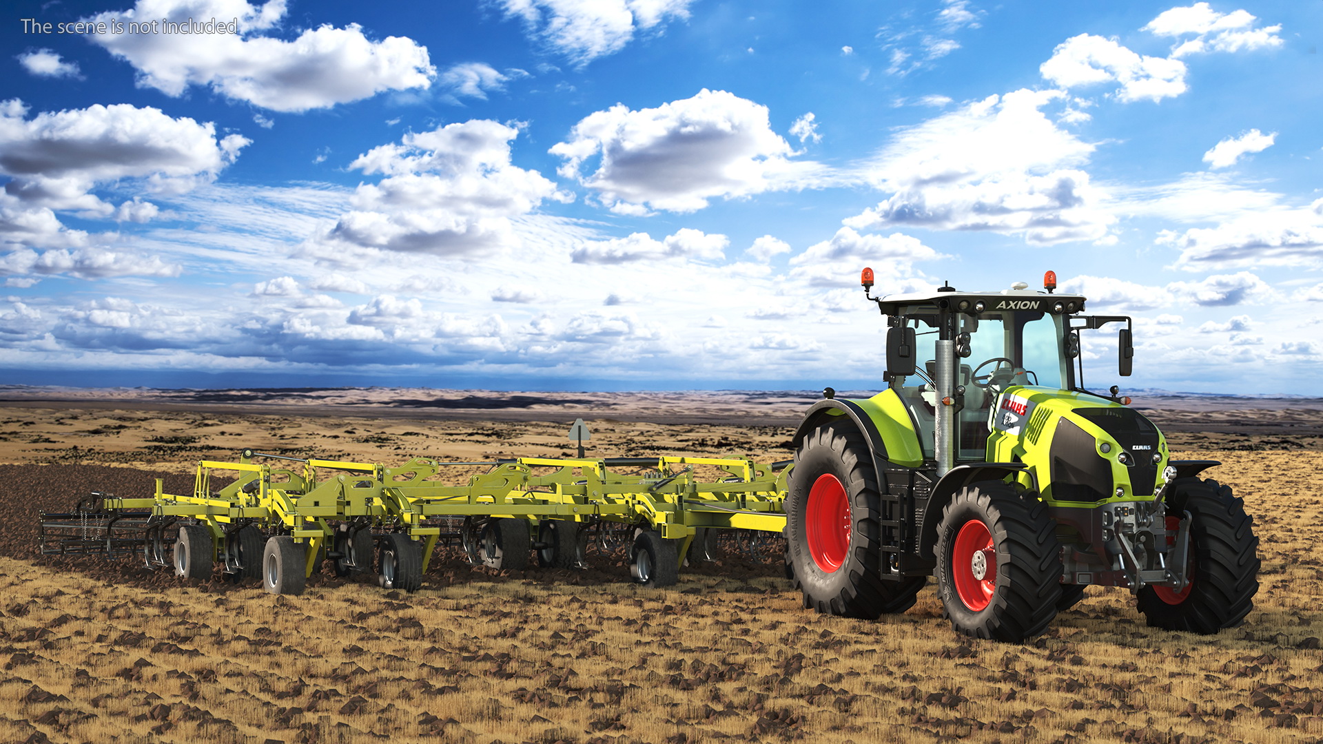 Tractor Claas Axion 800 with Seedbed Cultivator Rigged 3D model