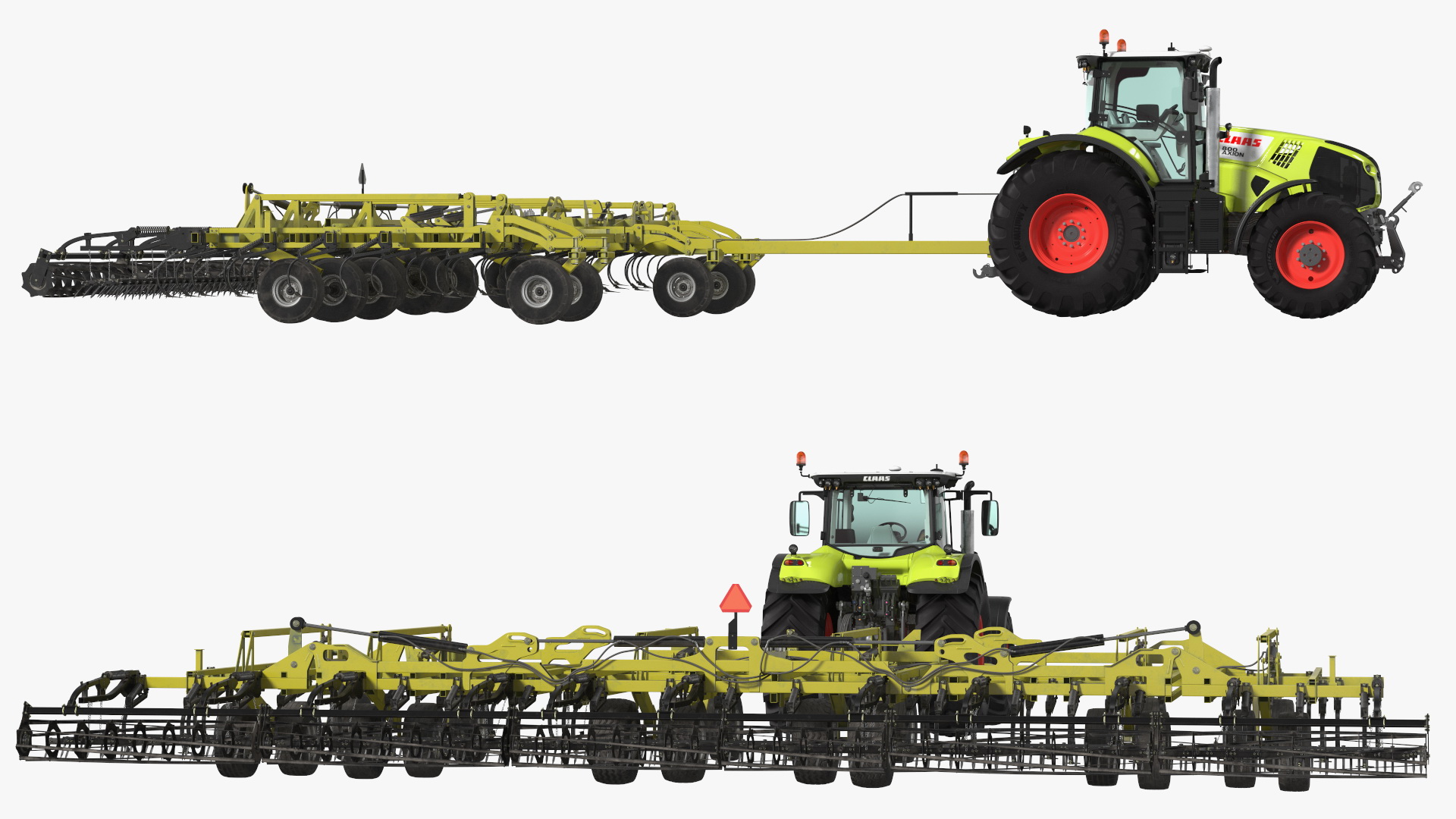 Tractor Claas Axion 800 with Seedbed Cultivator Rigged 3D model