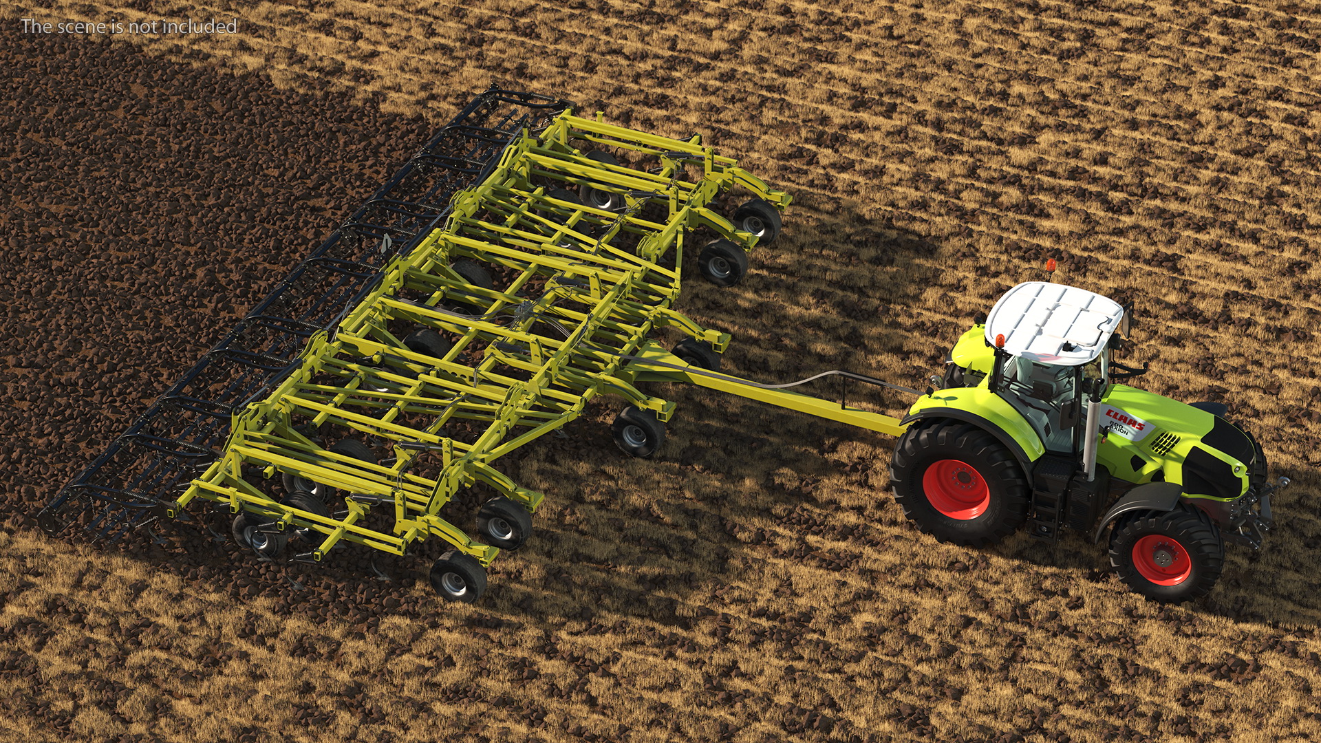 Tractor Claas Axion 800 with Seedbed Cultivator Rigged 3D model