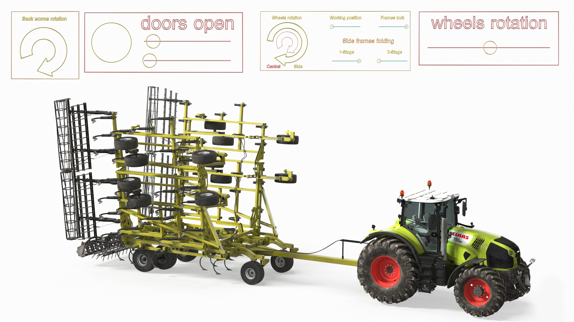 Tractor Claas Axion 800 with Seedbed Cultivator Rigged 3D model