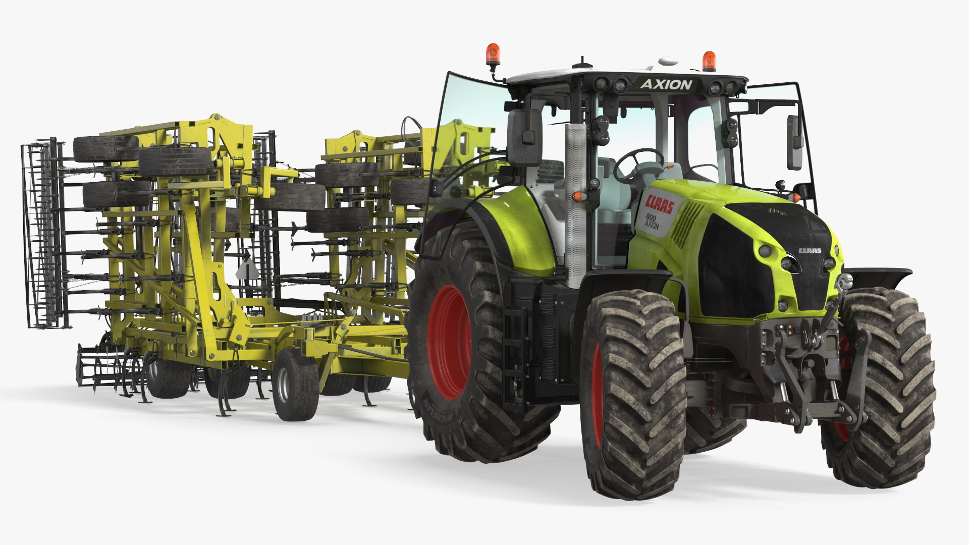 Tractor Claas Axion 800 with Seedbed Cultivator Rigged 3D model