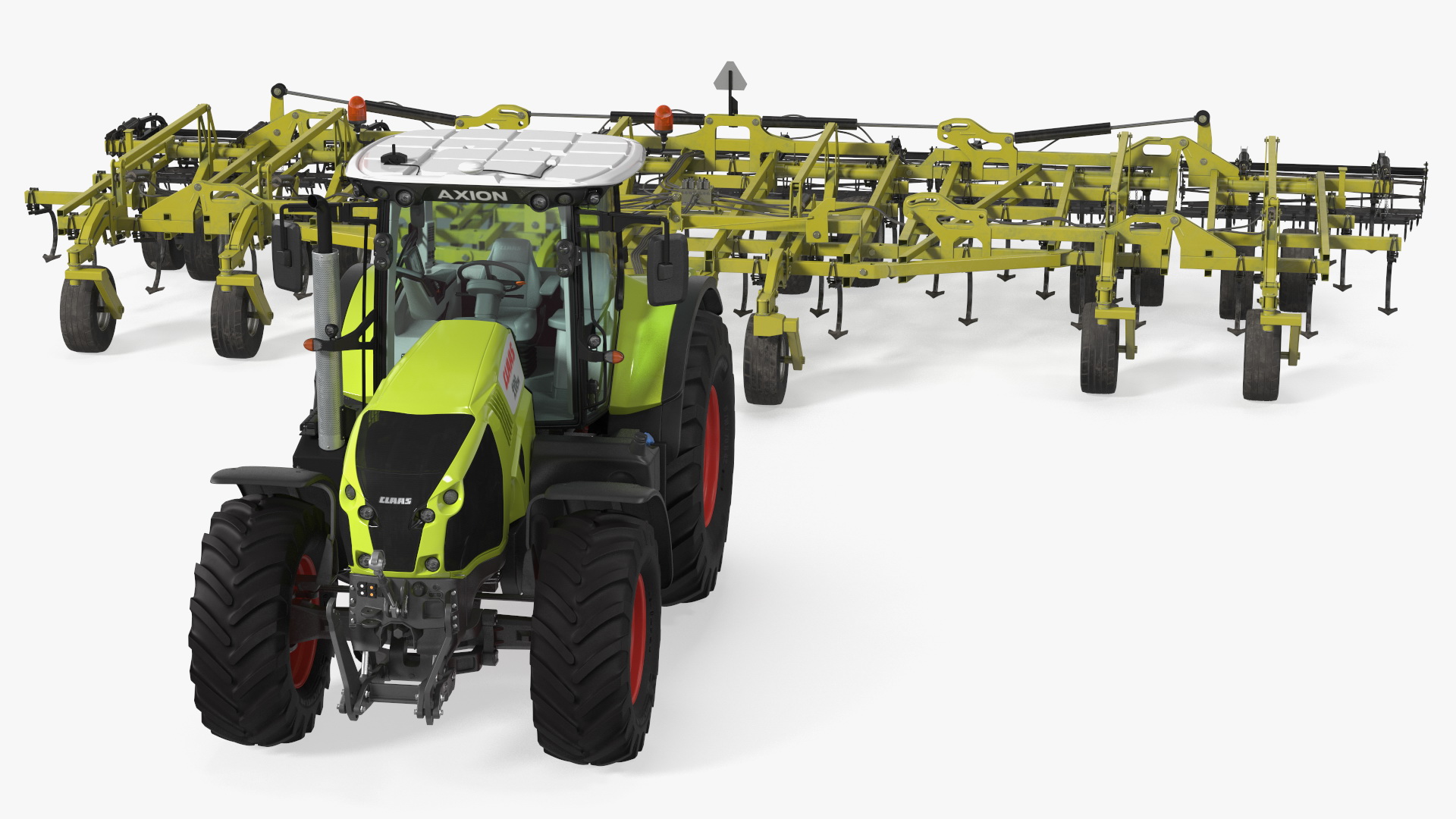 Tractor Claas Axion 800 with Seedbed Cultivator Rigged 3D model