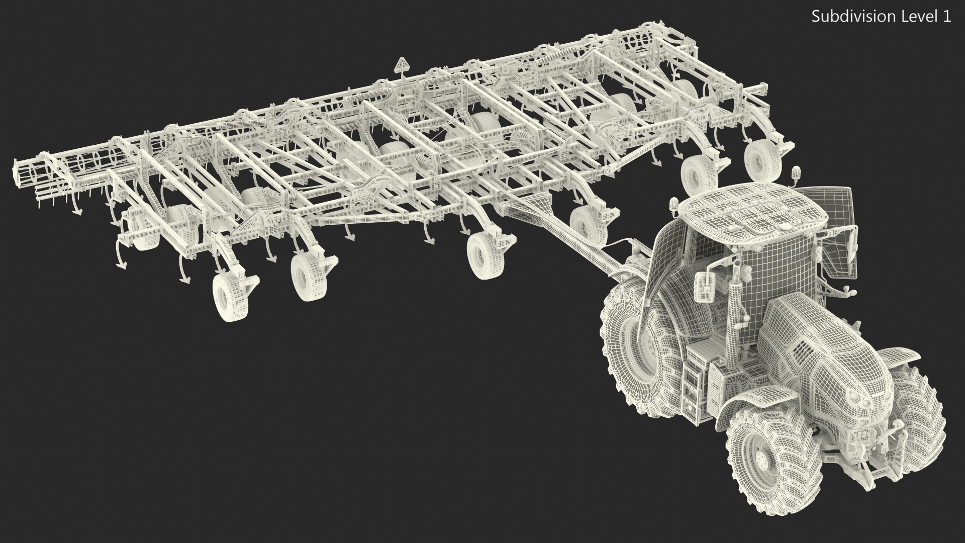 Tractor Claas Axion 800 with Seedbed Cultivator Rigged 3D model