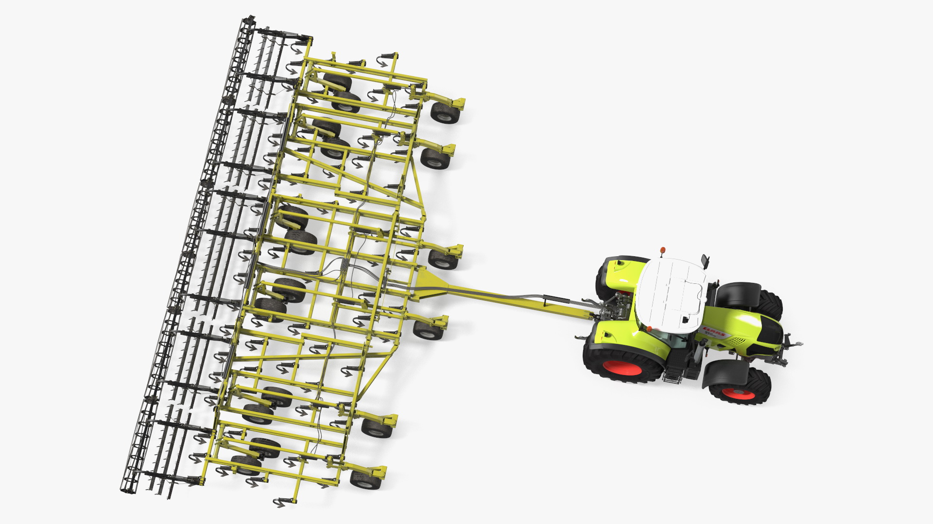 Tractor Claas Axion 800 with Seedbed Cultivator Rigged 3D model