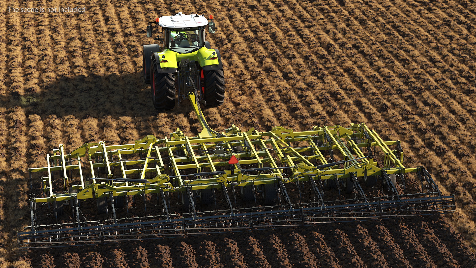 Tractor Claas Axion 800 with Seedbed Cultivator Rigged 3D model