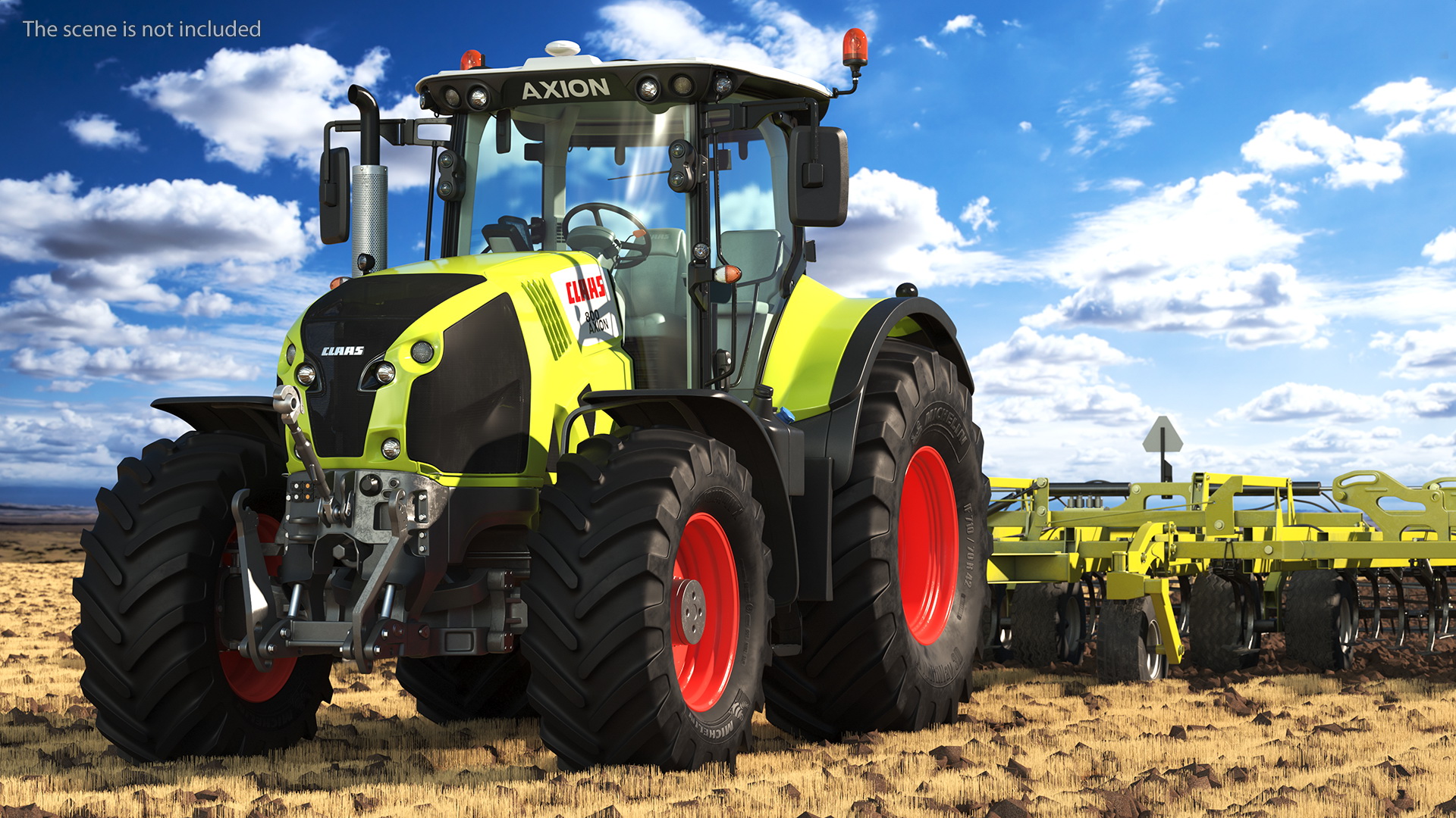 Tractor Claas Axion 800 with Seedbed Cultivator Rigged 3D model