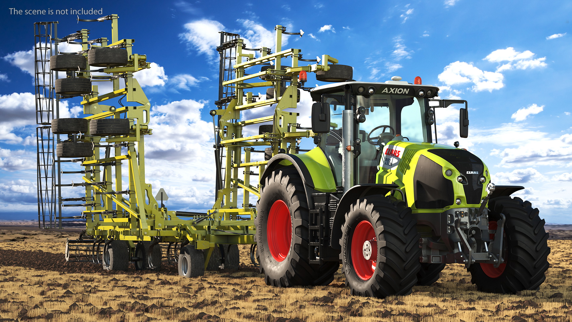 Tractor Claas Axion 800 with Seedbed Cultivator Rigged 3D model