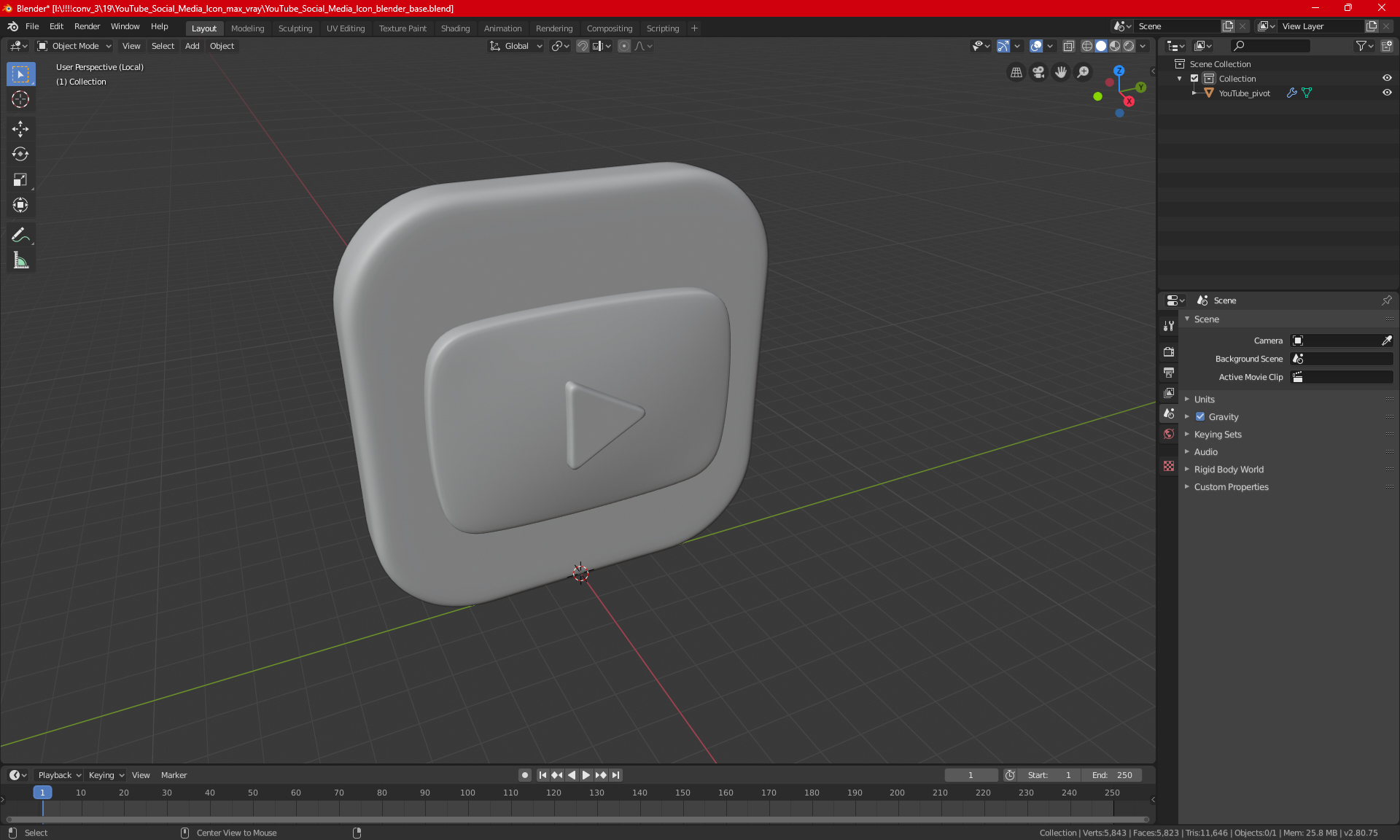 3D model YouTube Social Media Icon