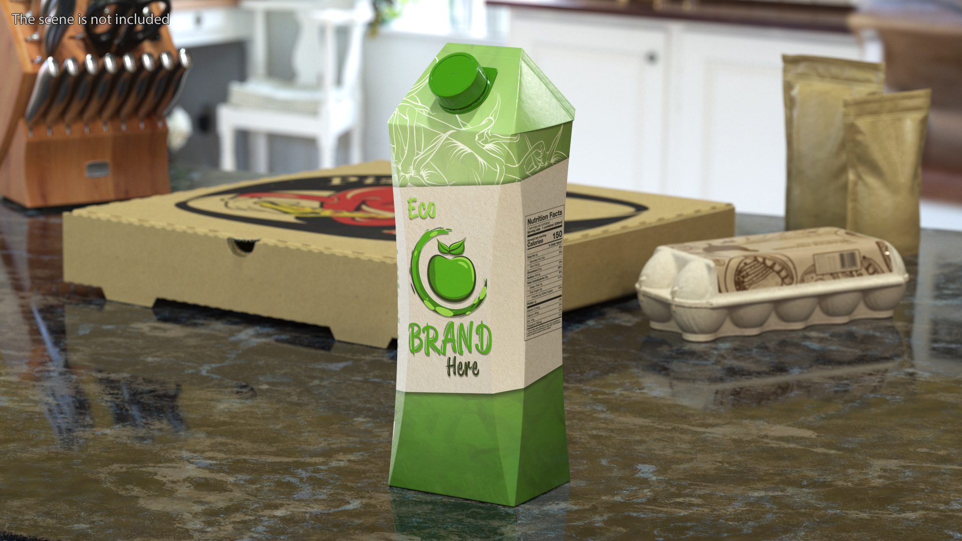 3D model Drink Carton Pack with Screw Cap Mockup Green