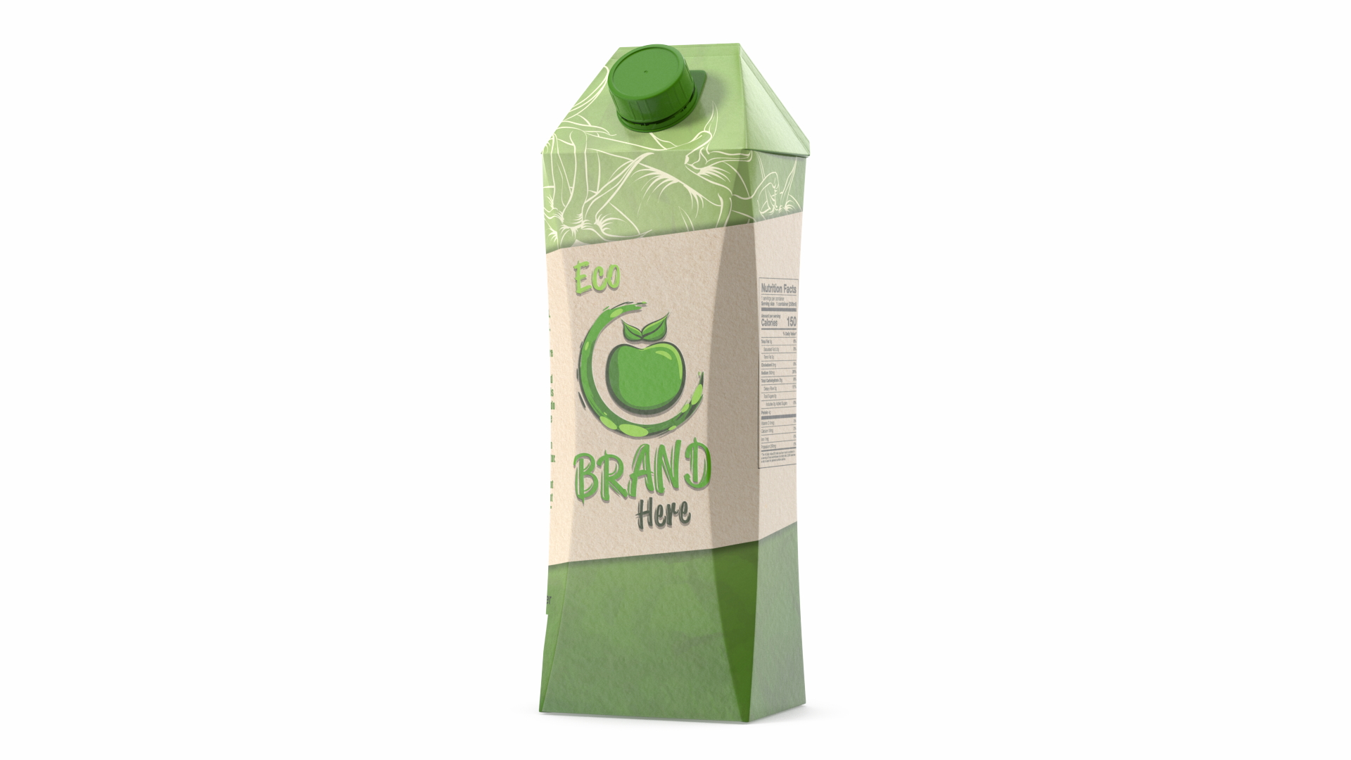 3D model Drink Carton Pack with Screw Cap Mockup Green