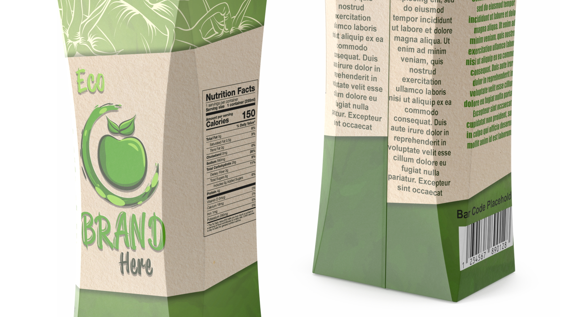 3D model Drink Carton Pack with Screw Cap Mockup Green