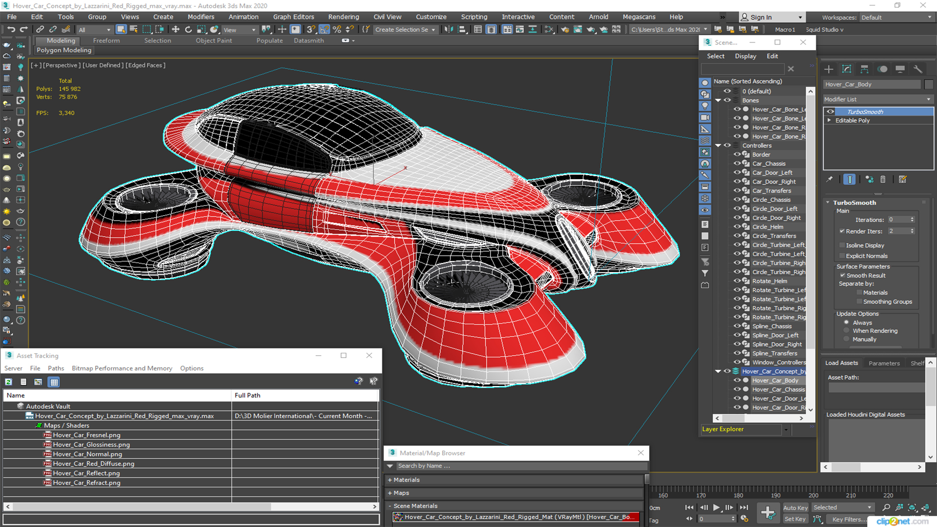 3D Hover Car Concept by Lazzarini Red Rigged