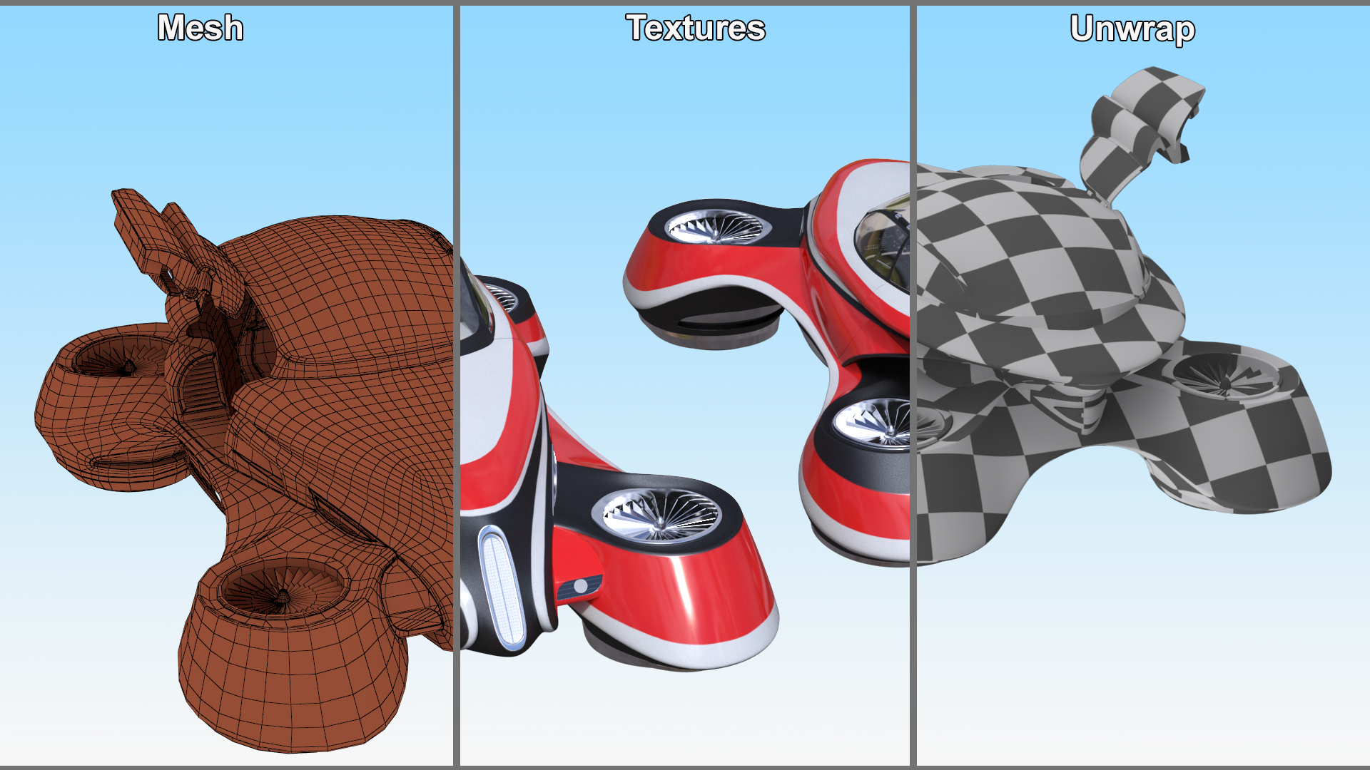 3D Hover Car Concept by Lazzarini Red Rigged