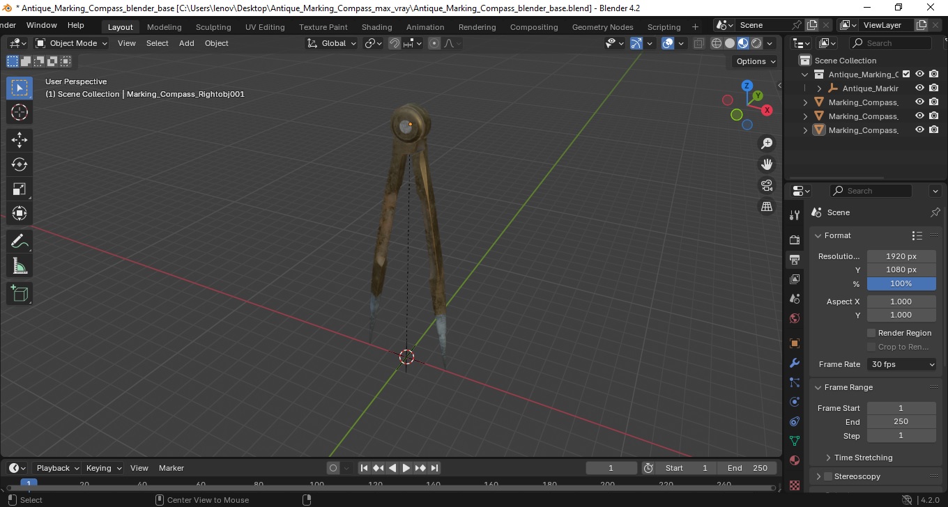 3D Antique Marking Compass model