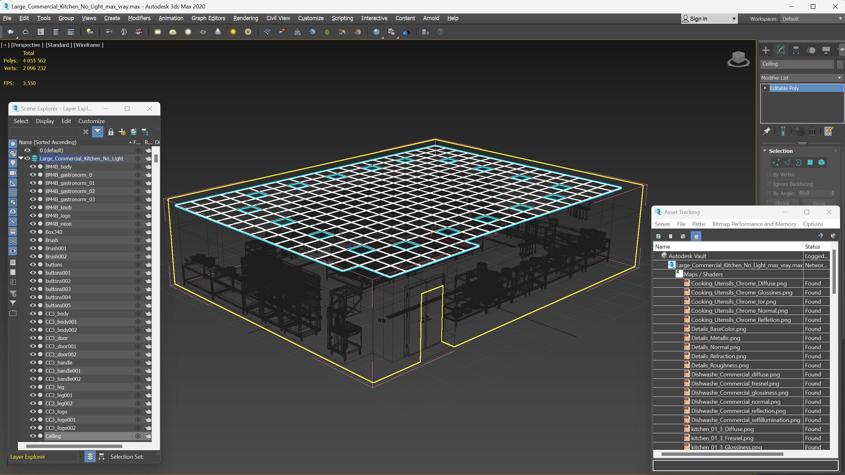 3D Large Commercial Kitchen No Light model