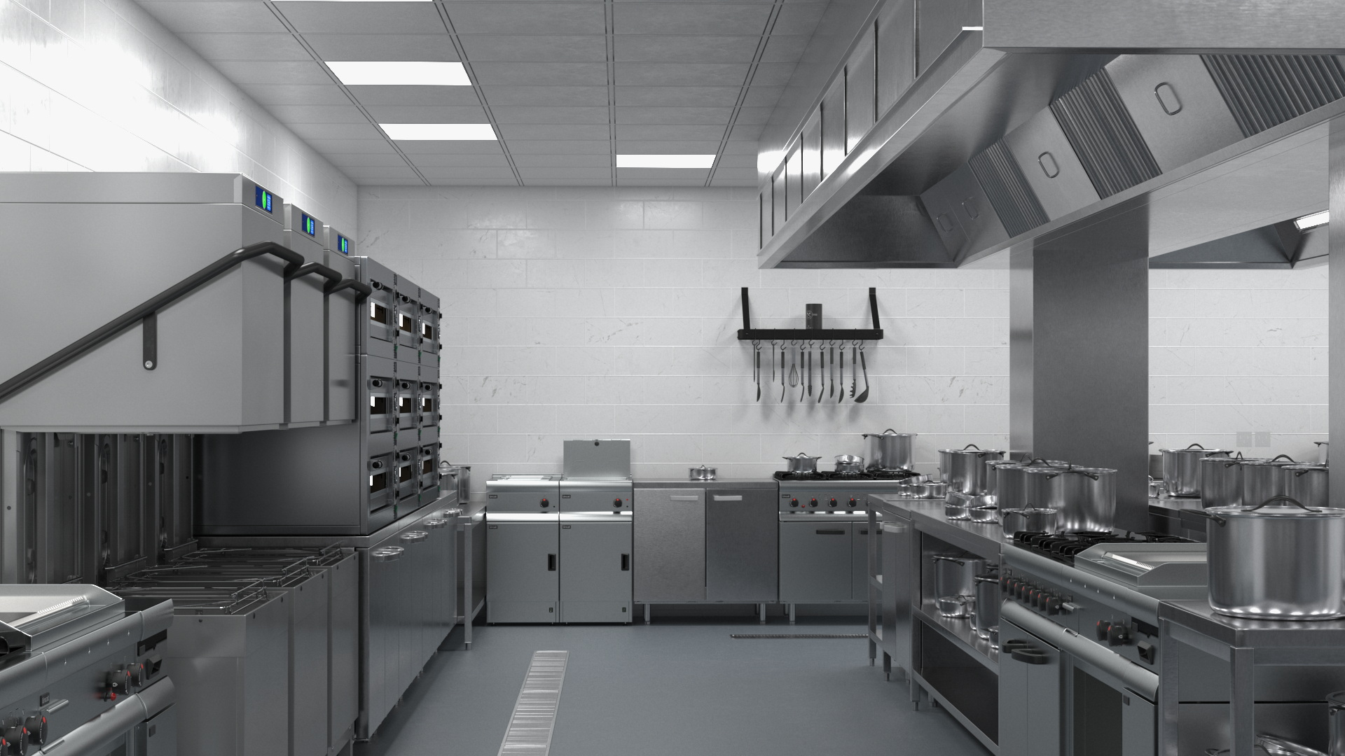 3D Large Commercial Kitchen No Light model