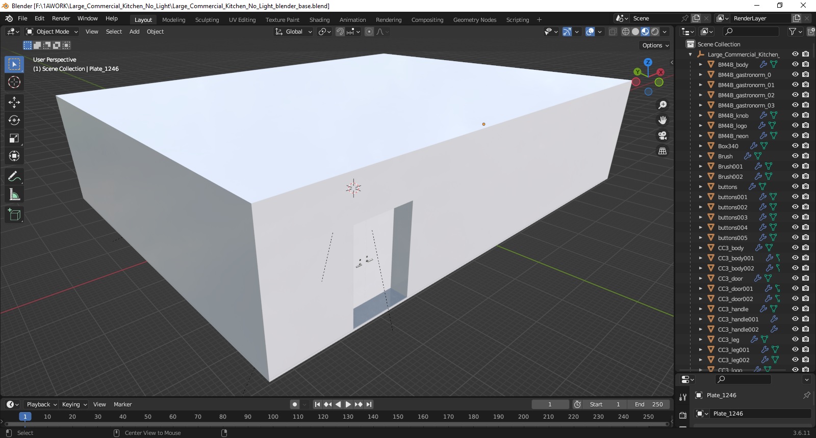 3D Large Commercial Kitchen No Light model