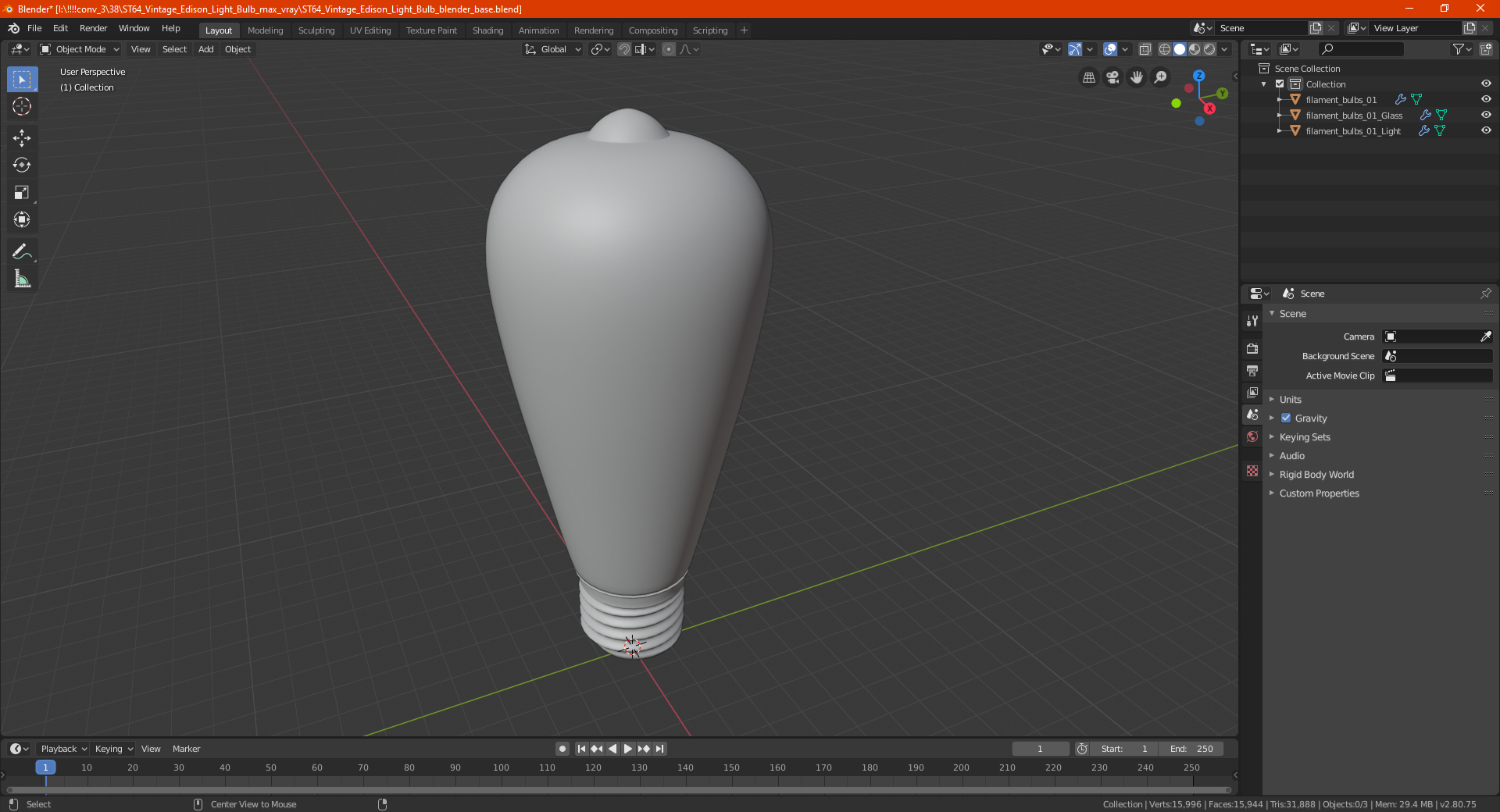 3D model ST64 Vintage Edison Light Bulb