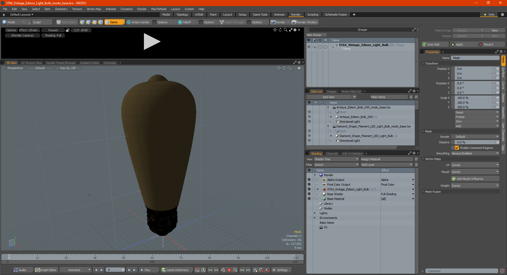 3D model ST64 Vintage Edison Light Bulb
