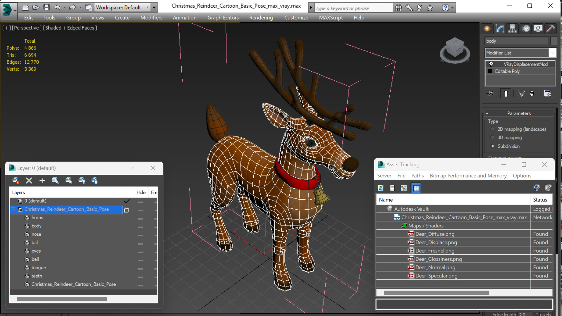 Christmas Reindeer Cartoon Basic Pose 3D