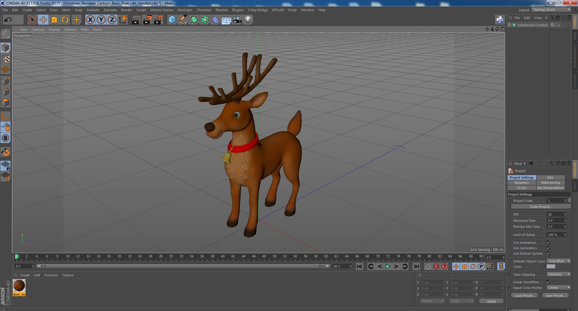 Christmas Reindeer Cartoon Basic Pose 3D