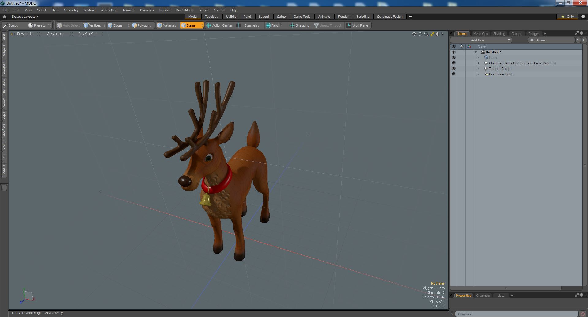 Christmas Reindeer Cartoon Basic Pose 3D