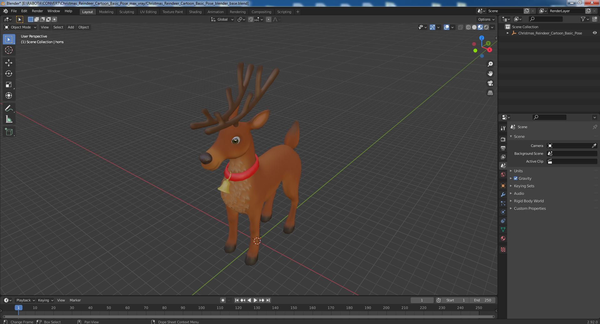 Christmas Reindeer Cartoon Basic Pose 3D