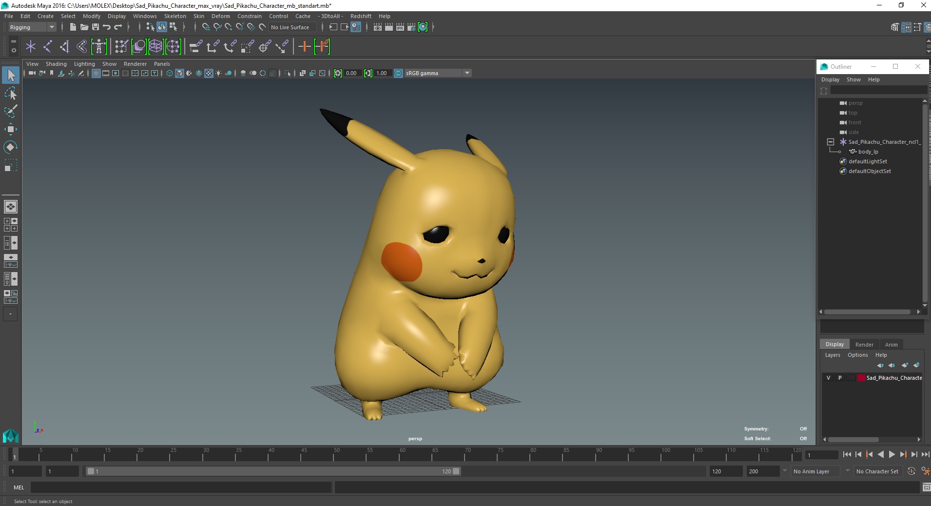 3D Sad Pikachu Character