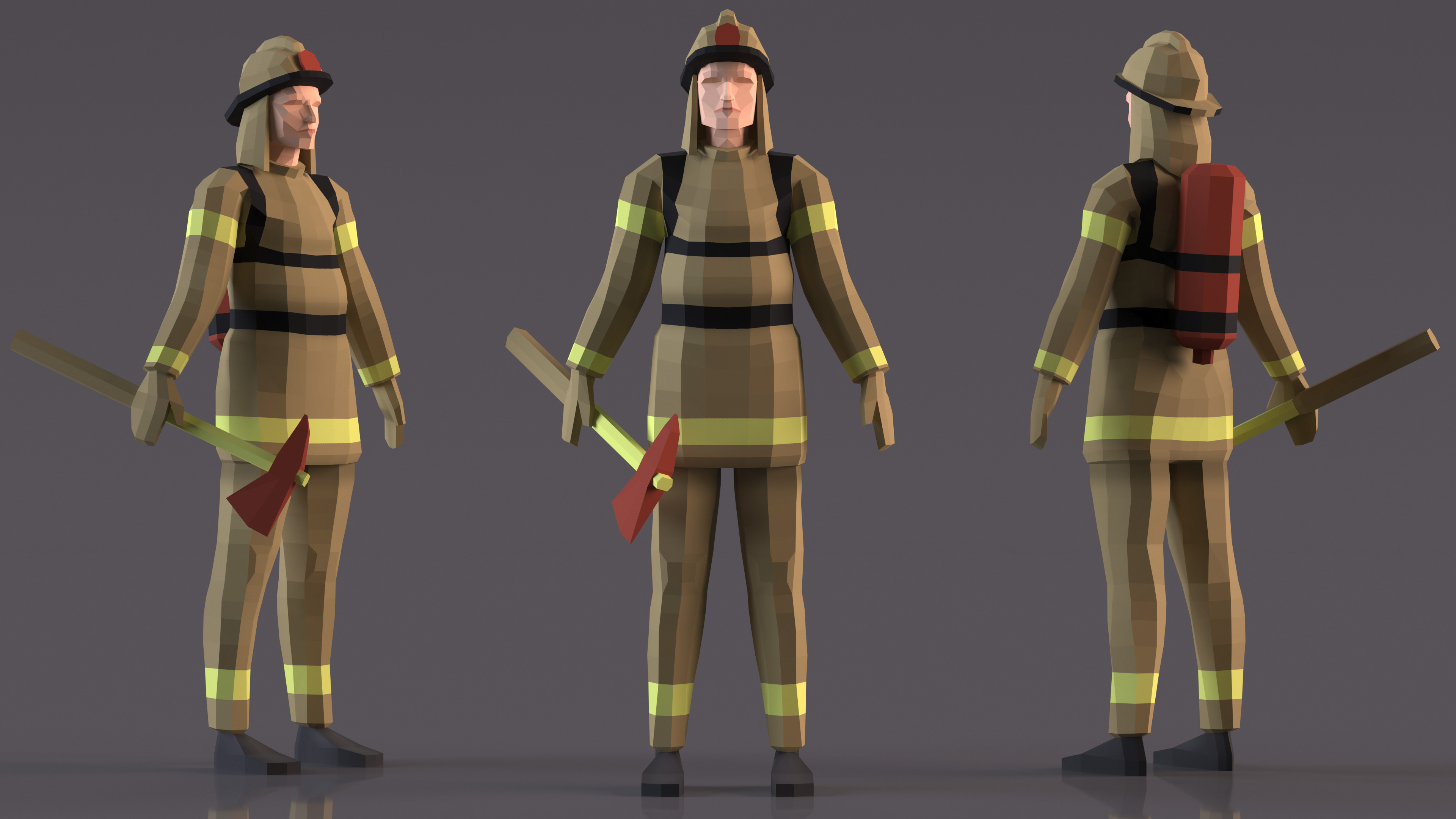 3D model Low Poly Firefighter