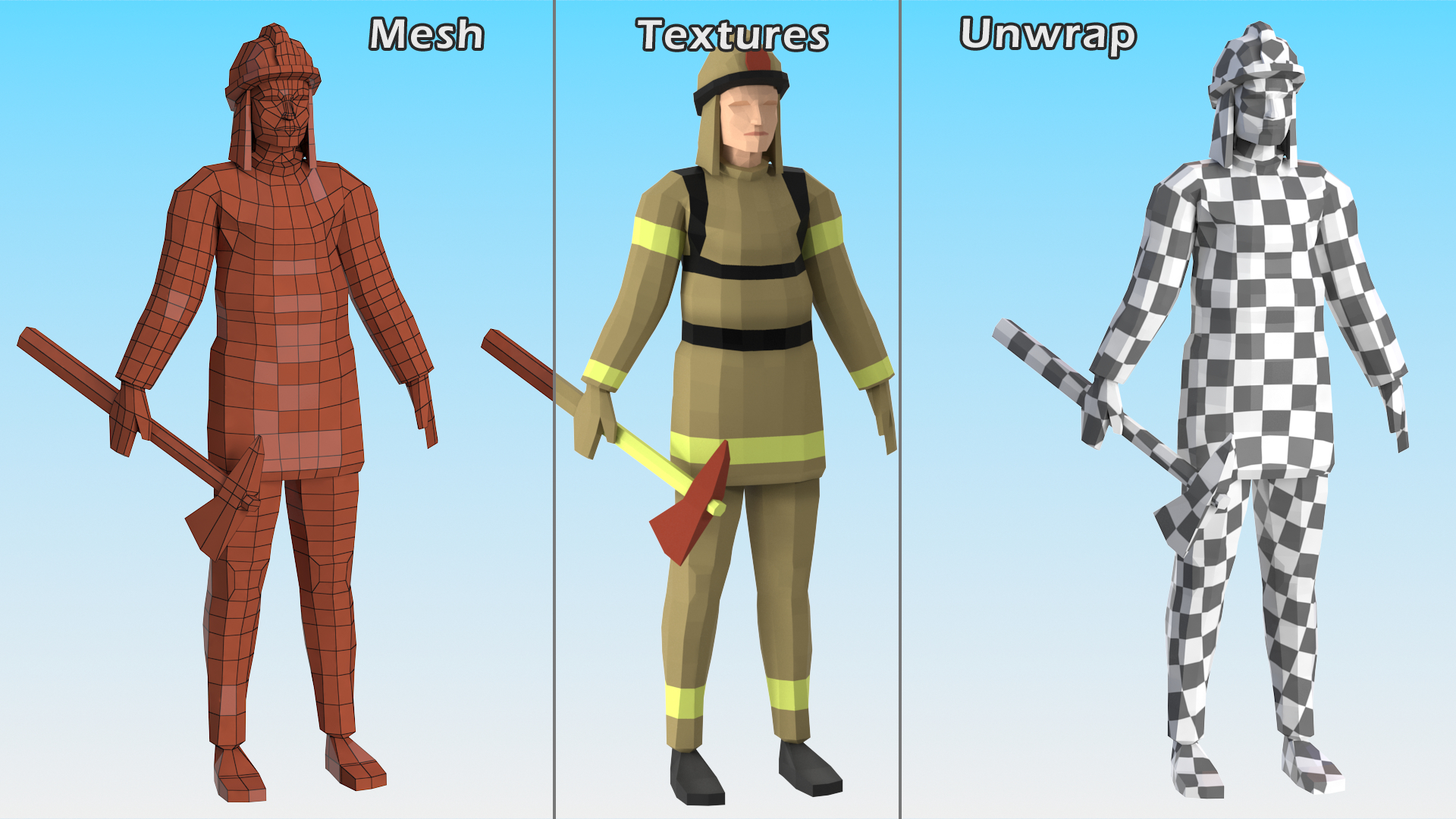 3D model Low Poly Firefighter