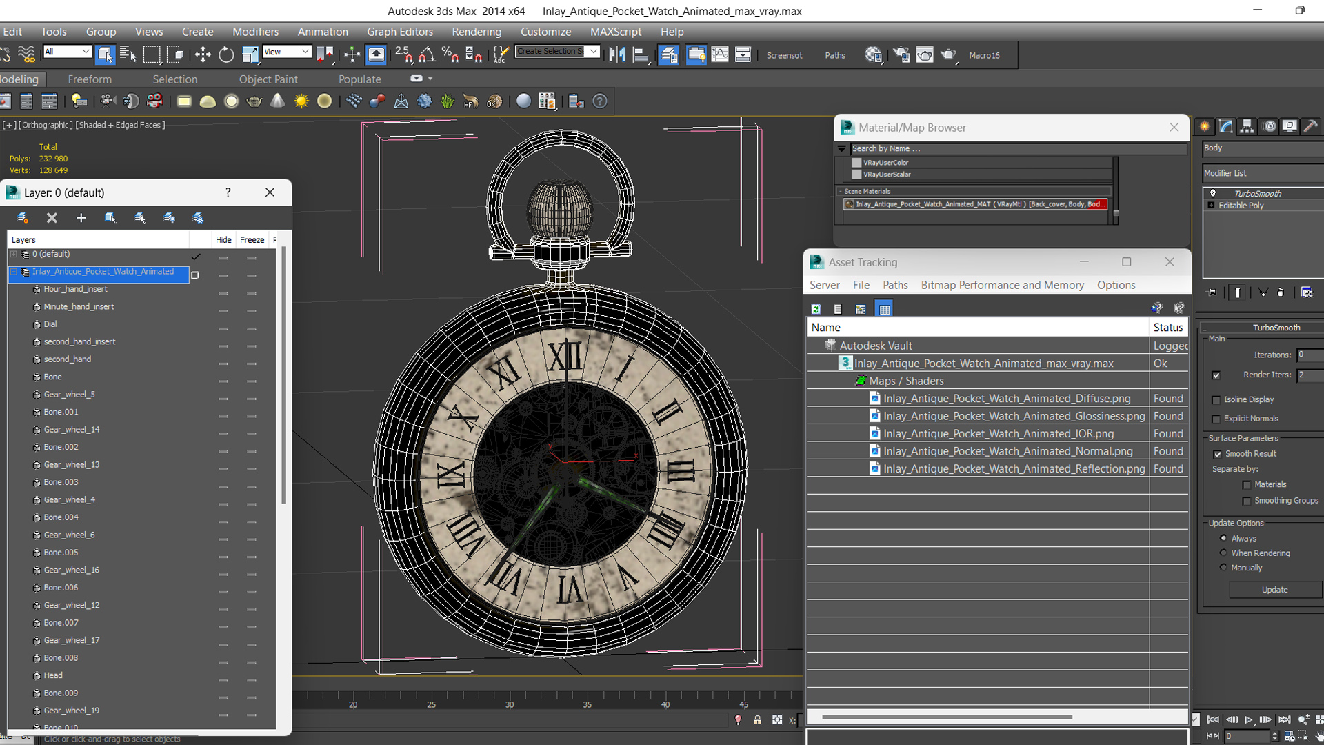 3D model Inlay Antique Pocket Watch Animated