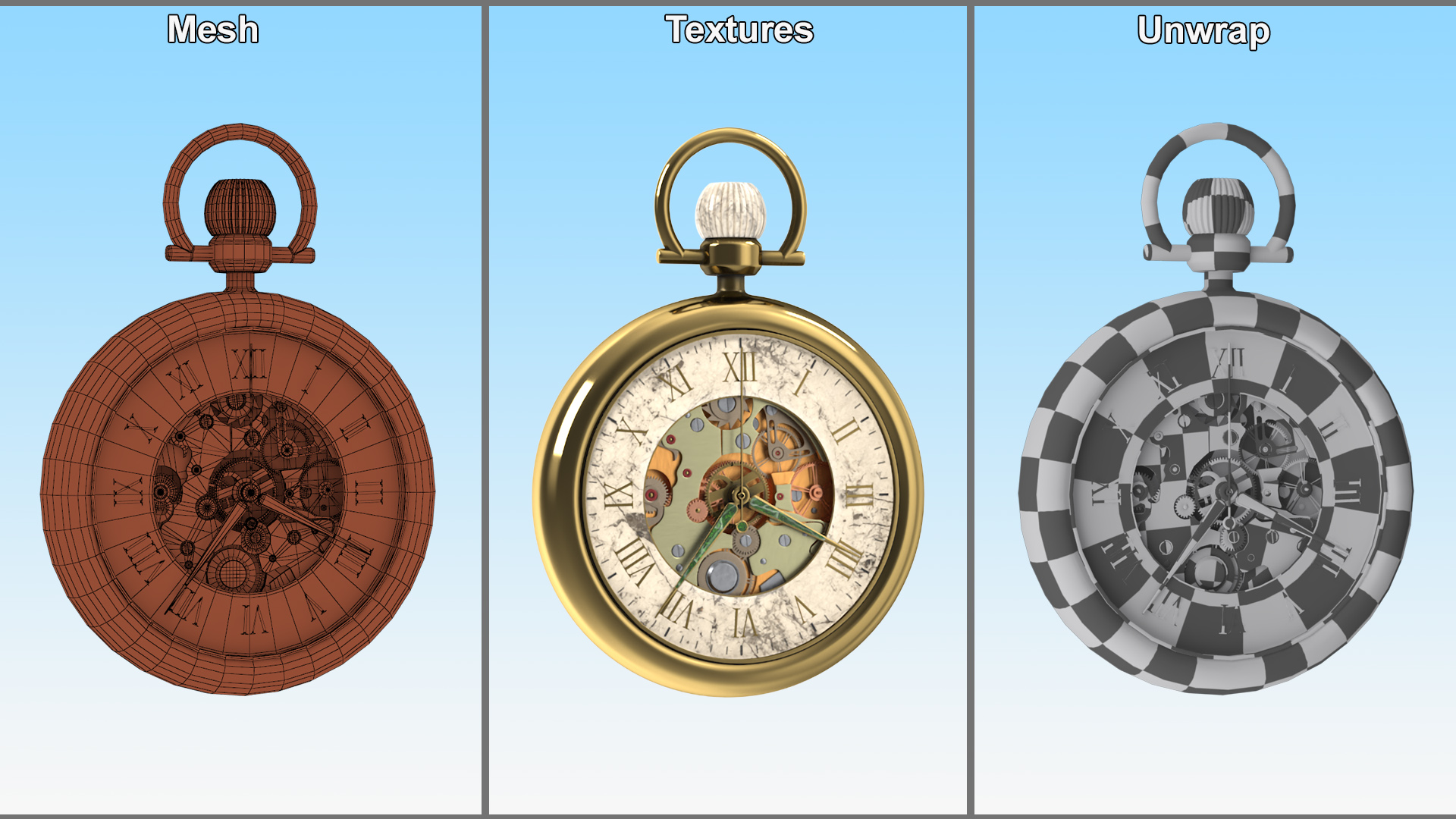 3D model Inlay Antique Pocket Watch Animated