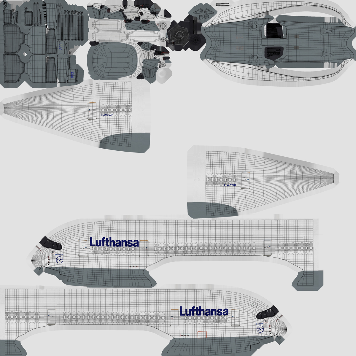 Airbus A350 800 Lufthansa Rigged 3D