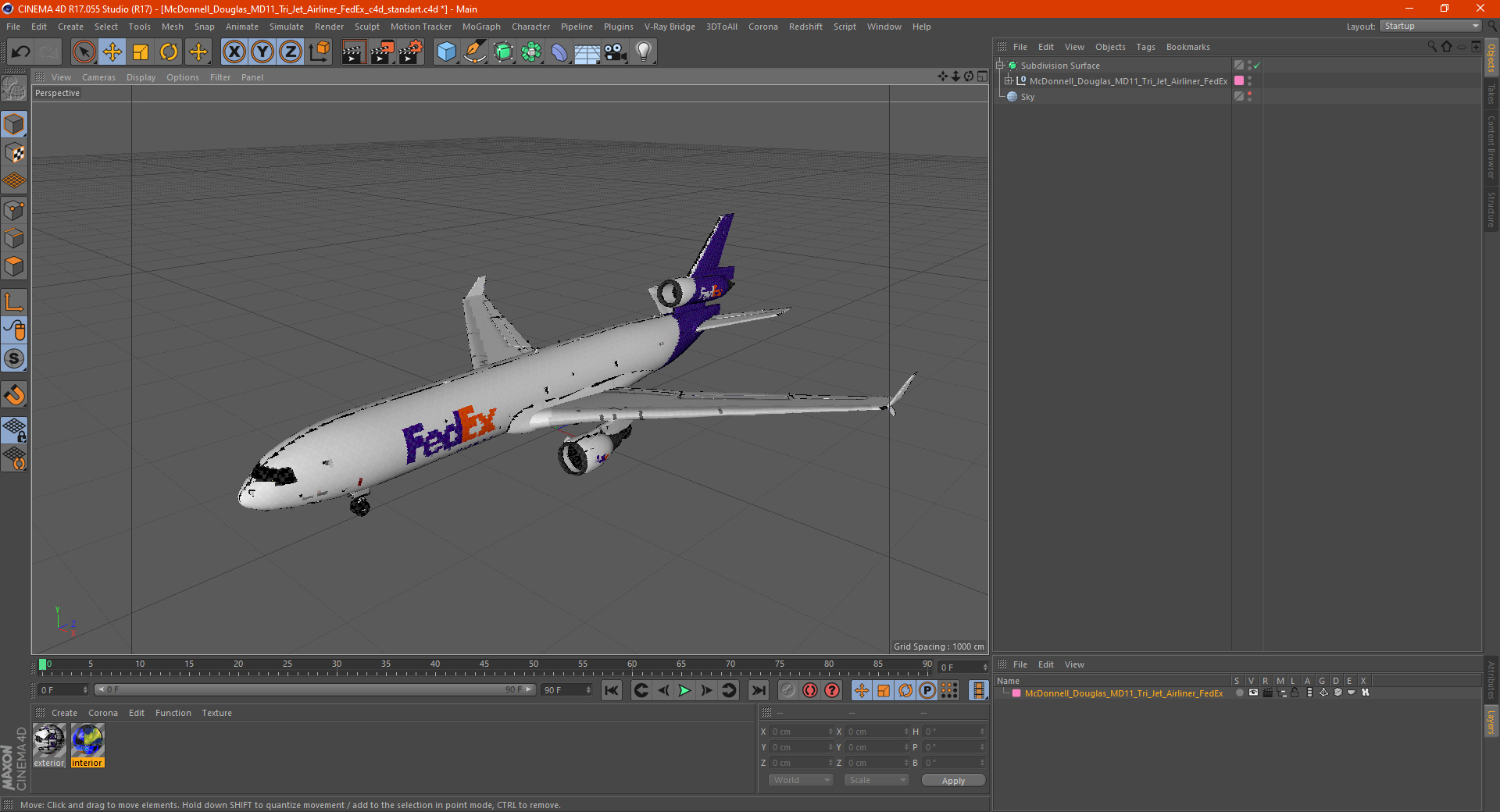 3D model McDonnell Douglas MD11 Tri Jet Airliner FedEx