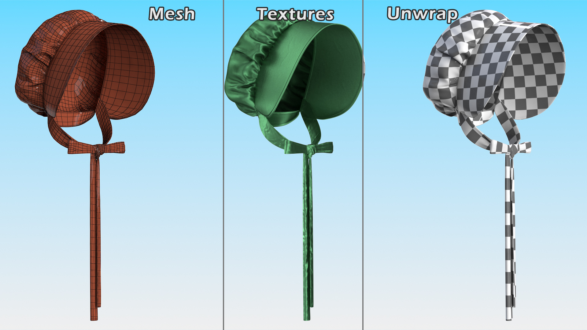 Satin Bonnet Hat Emerald 3D model