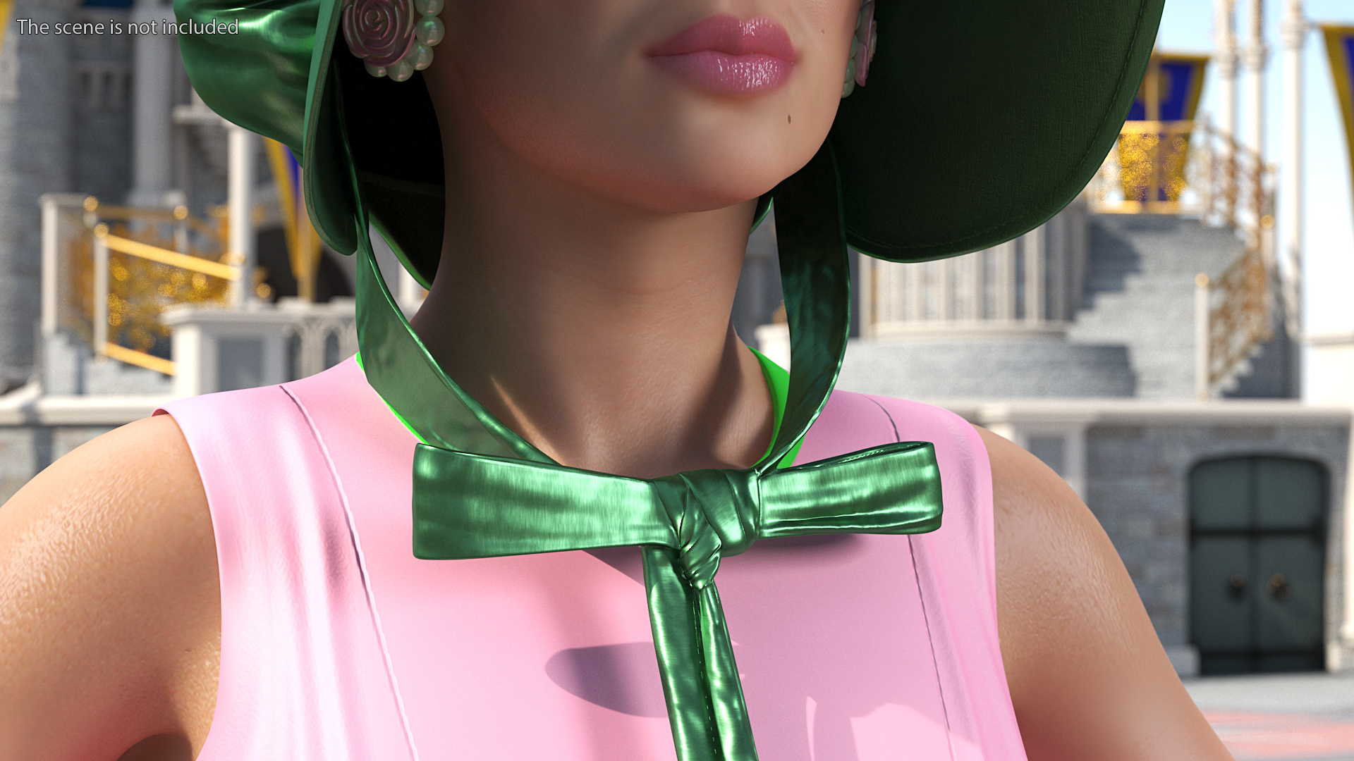 Satin Bonnet Hat Emerald 3D model