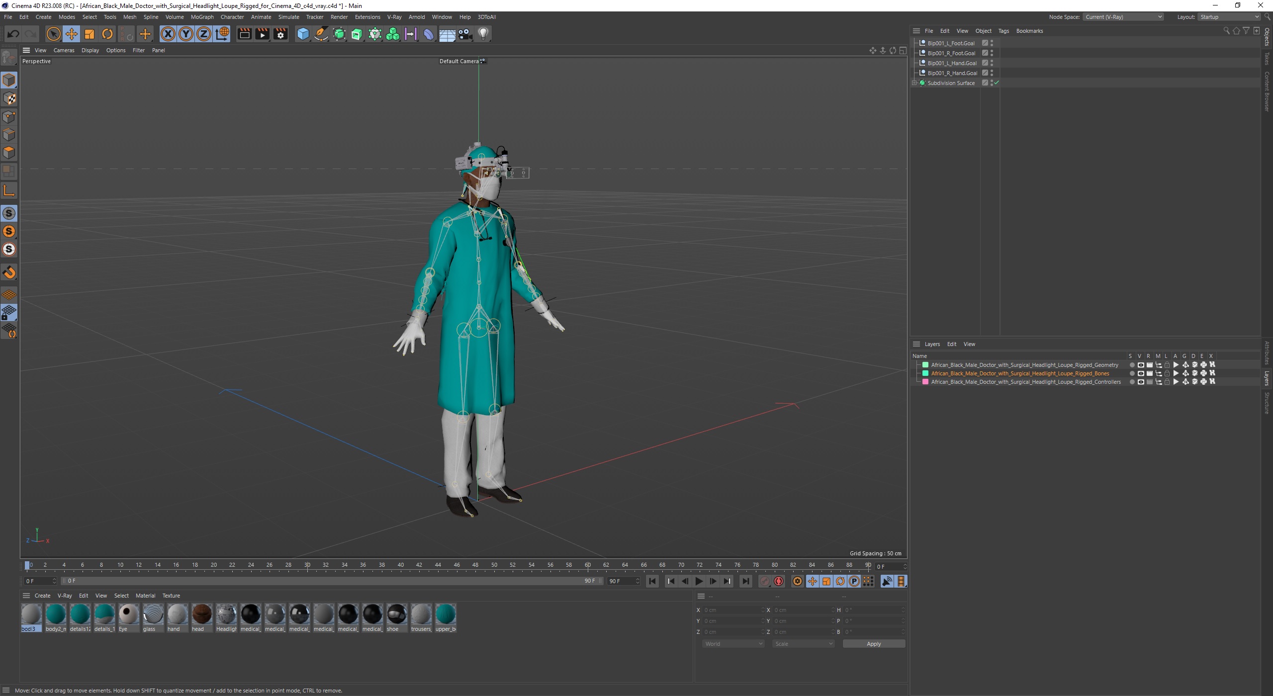 3D African Black Male Doctor with Surgical Headlight Loupe Rigged for Cinema 4D