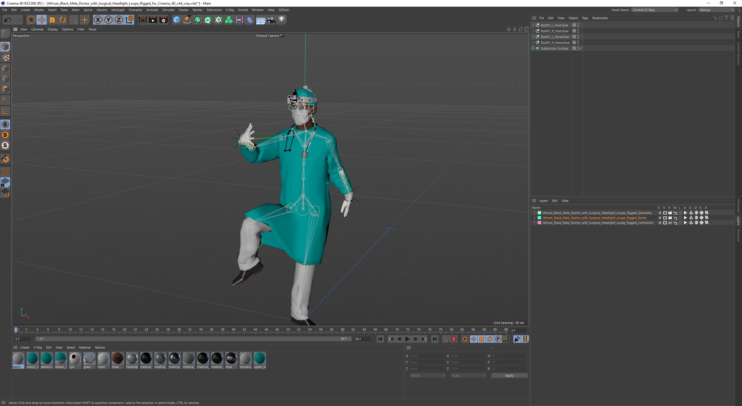 3D African Black Male Doctor with Surgical Headlight Loupe Rigged for Cinema 4D