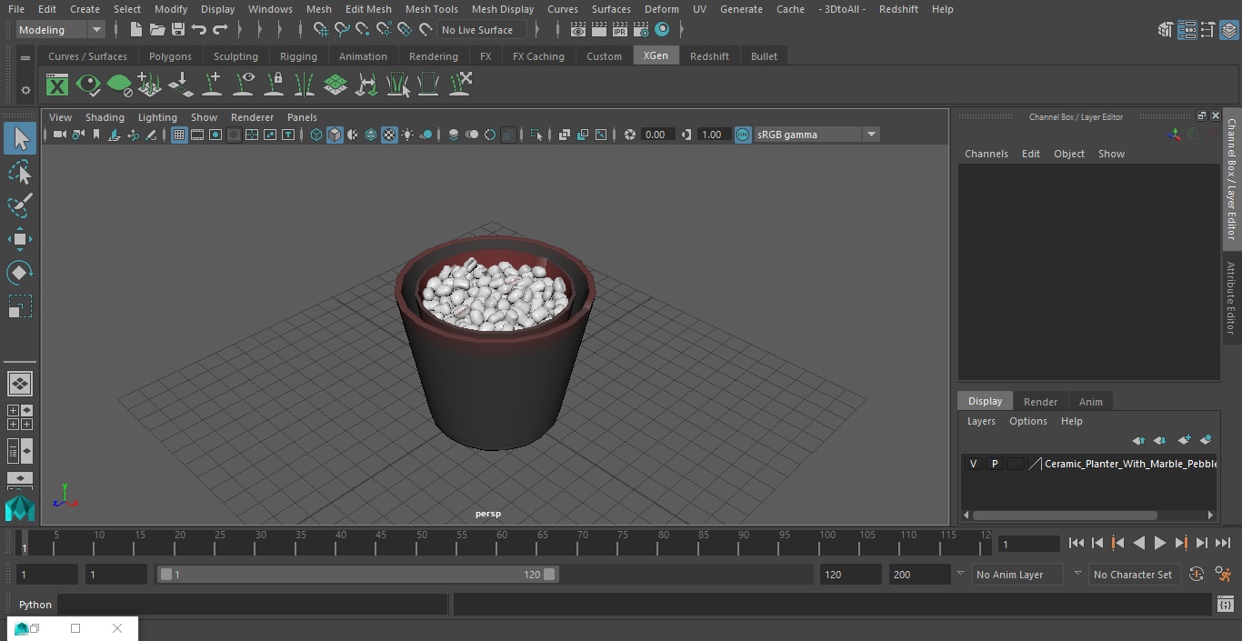 3D model Ceramic Planter With Marble Pebbles